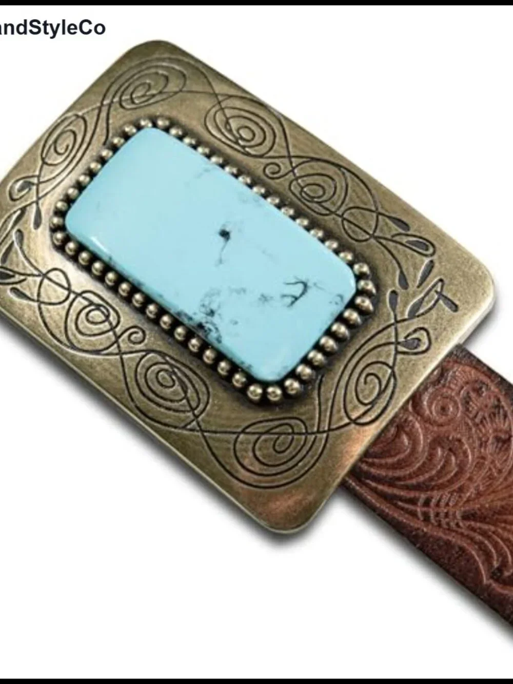 Lucky Brand Women's Leather Belt with Vintage Plaque Buckle